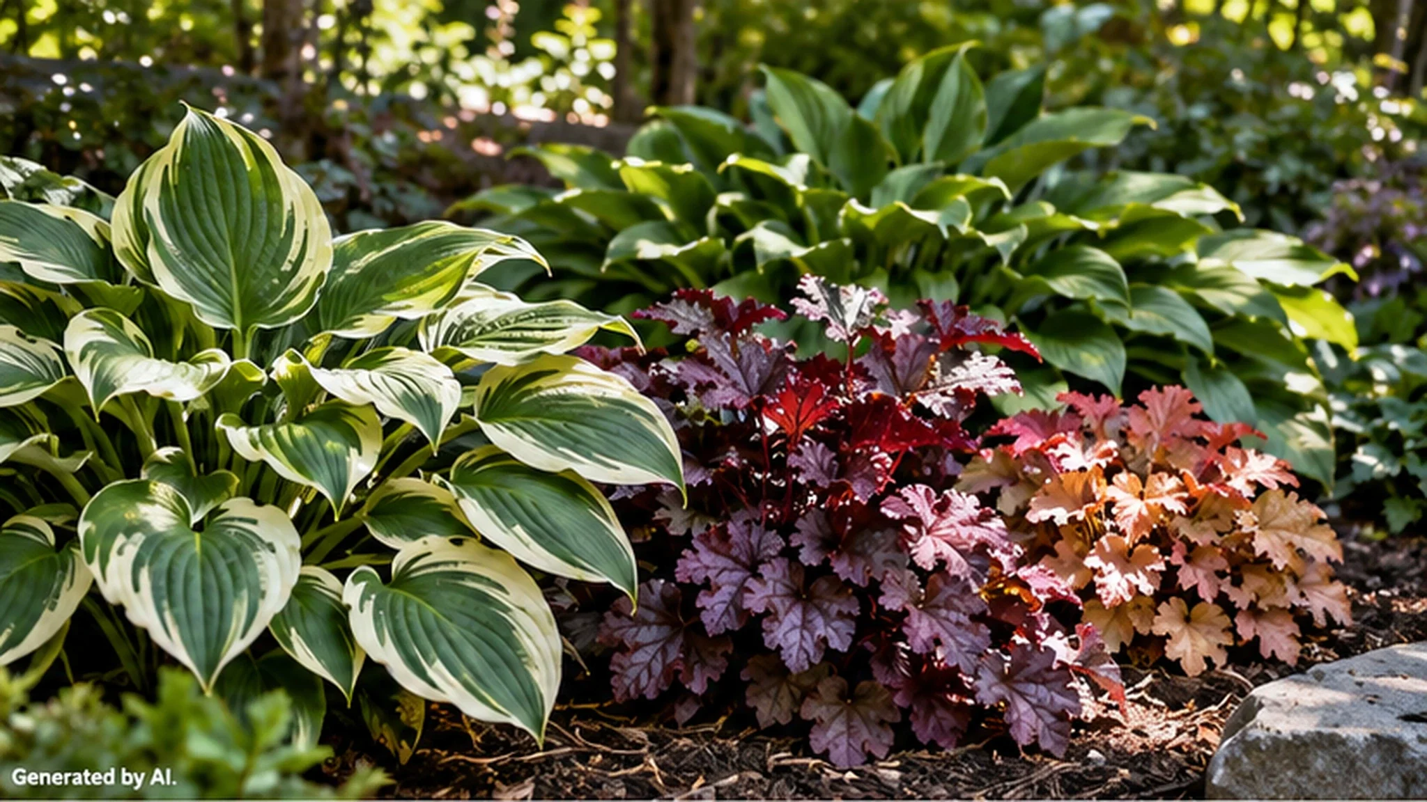 Sunny garden border with purple coneflowers, yellow black-eyed Susans, catmint and pink stonecrop