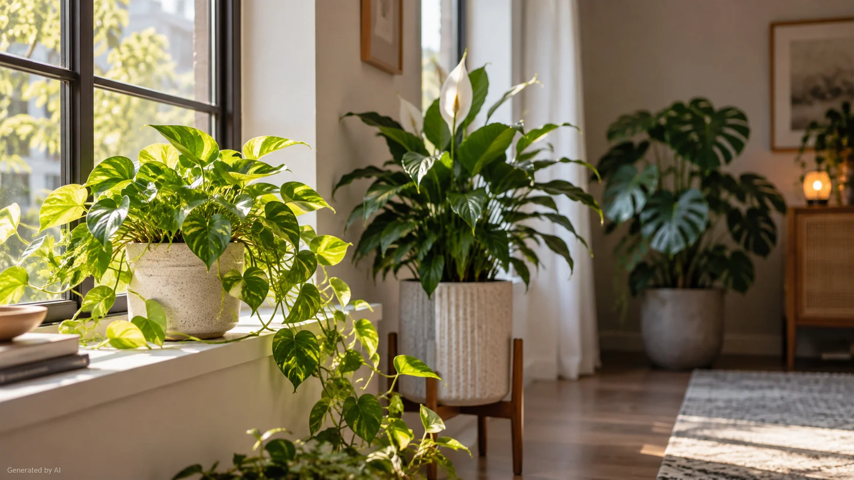 Houseplants positioned at different distances from a bright window